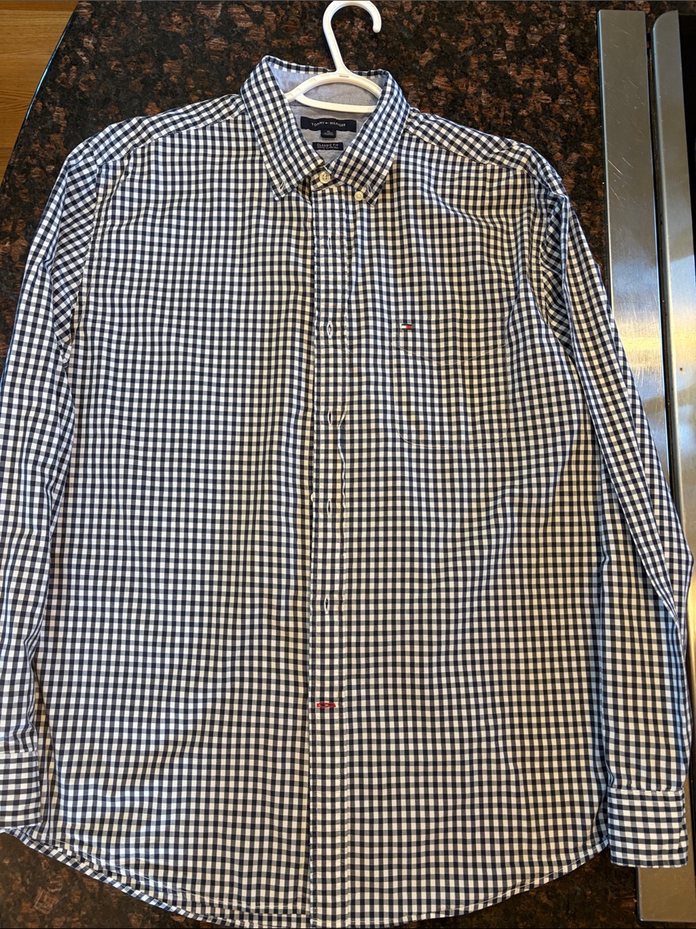 Tommy Hilfiger Navy and White Gingham Button-Down Shirt. XL